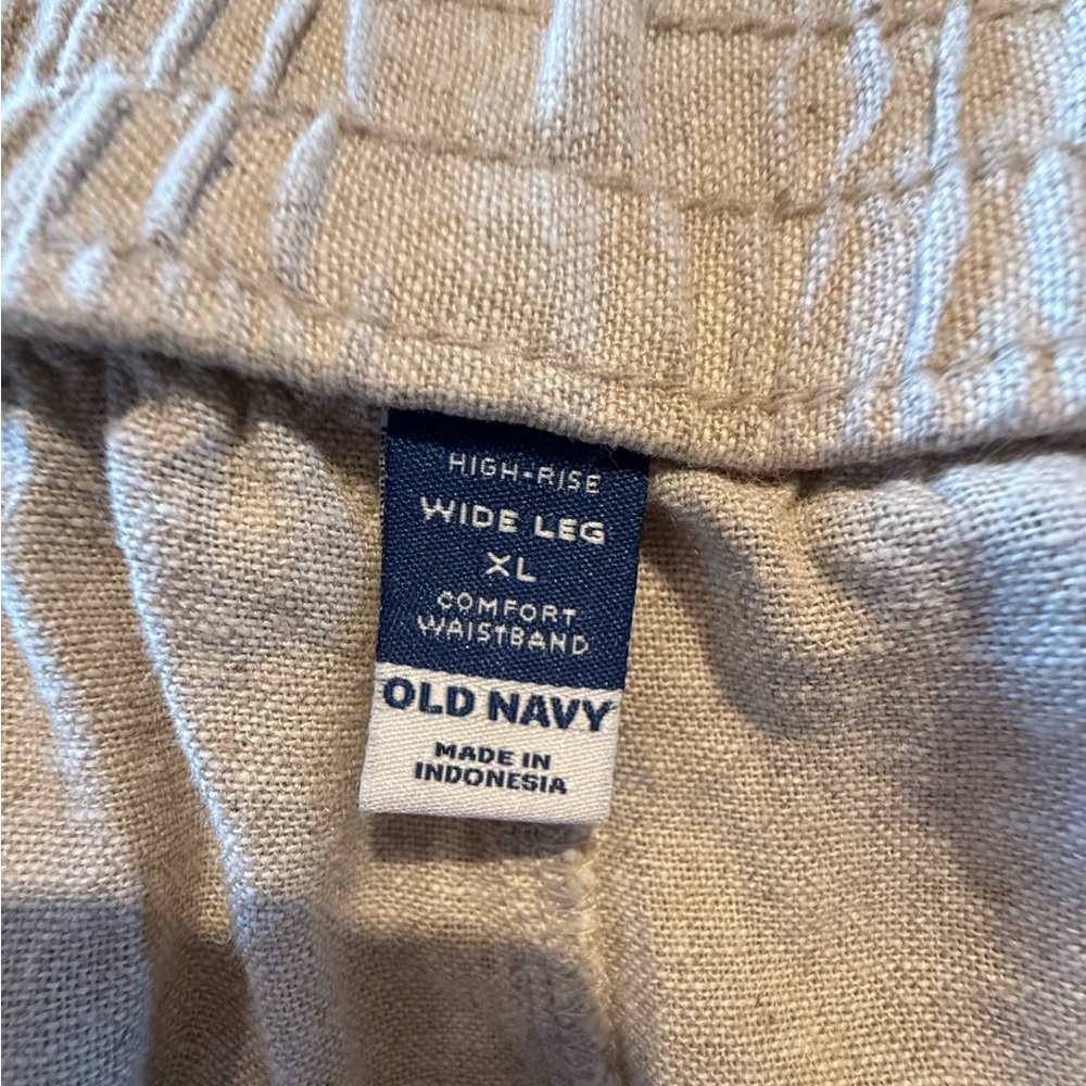 Old Navy Sz XL Linen Blend Khaki Wide-Leg Elastic Waist Pants Minimalist Neutral